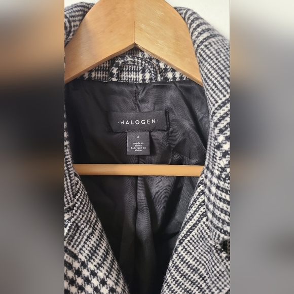 Halogen Tailored Double Breasted Long Plaid Coat - Picture 5 of 7